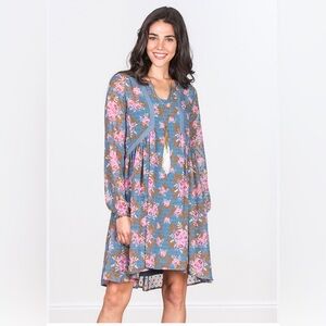Matilda Jane Floral Midi Dress Large Blue Pink Boho Cottagecore The Nines